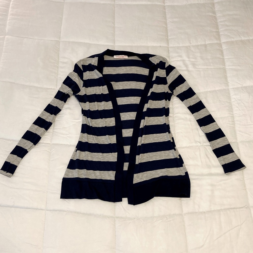 Women’s navy/cream horizontal striped lightweight cardigan